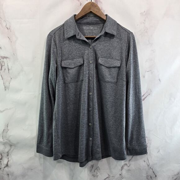Eddie Bauer Shirt Women Large Gray Button Travex Tech Long Sleeve Active Hiking - Picture 1 of 11